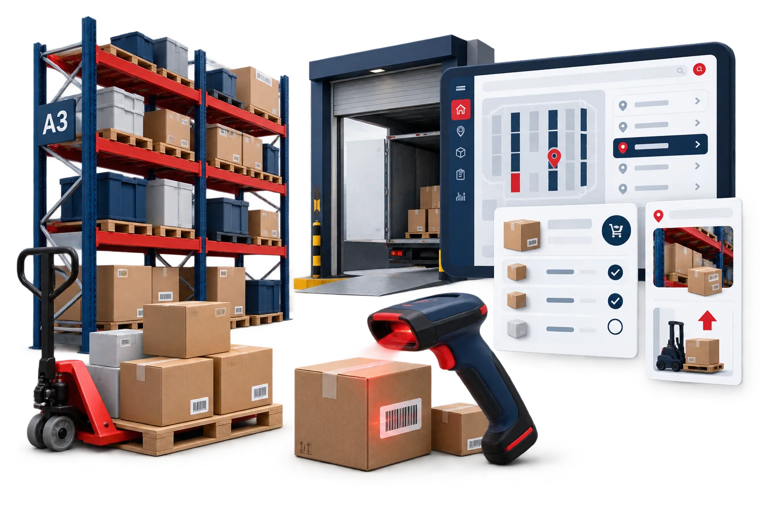 Connected inventory management across receiving, storage, picking and replenishment